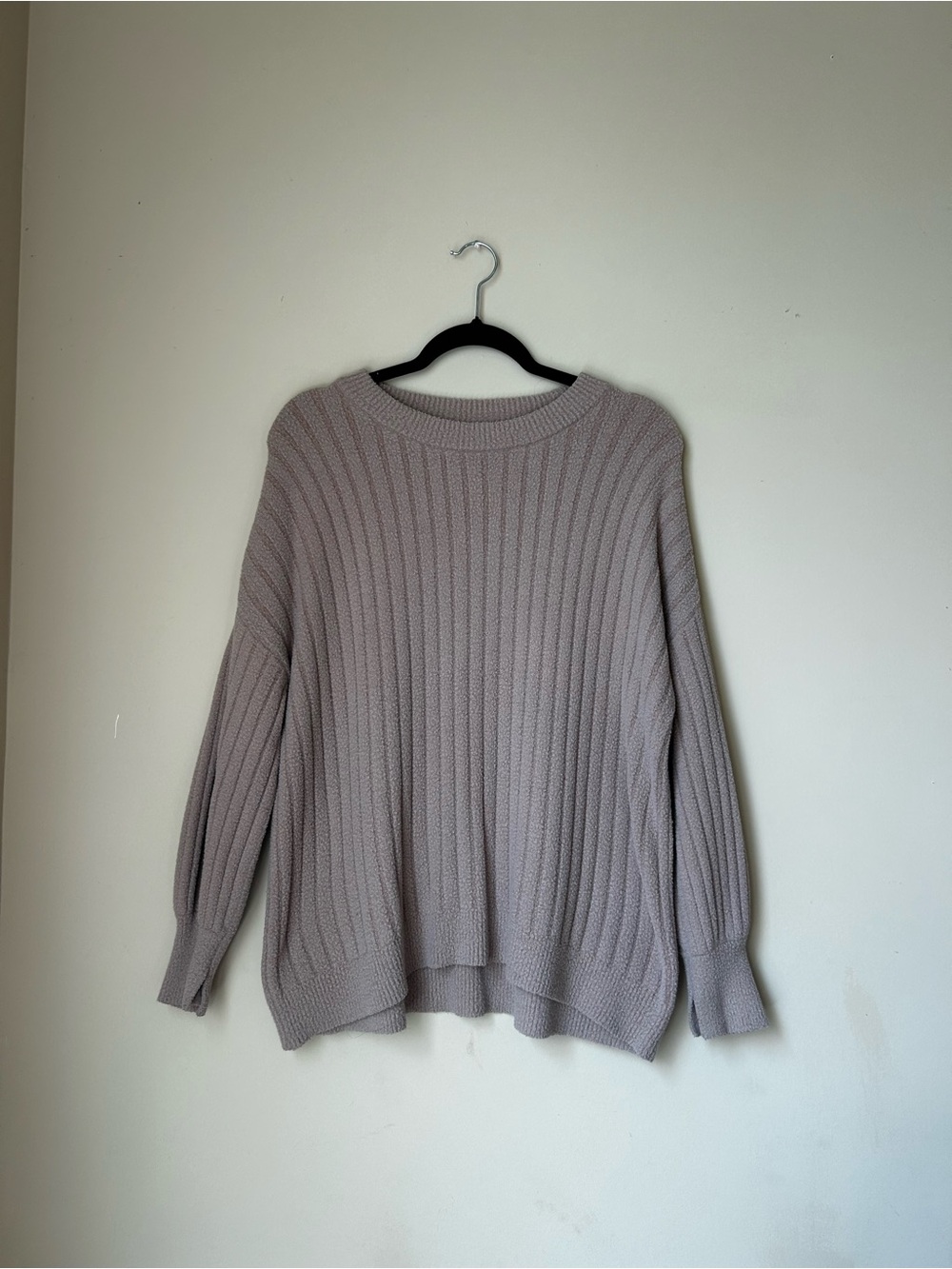 aerie Ribbed Crewneck Sweater in Light Taupe